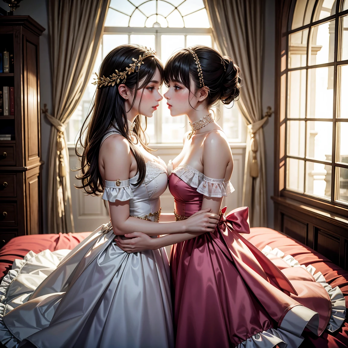 two girls are deeply in love with each other, kiss, romantic atmosphere