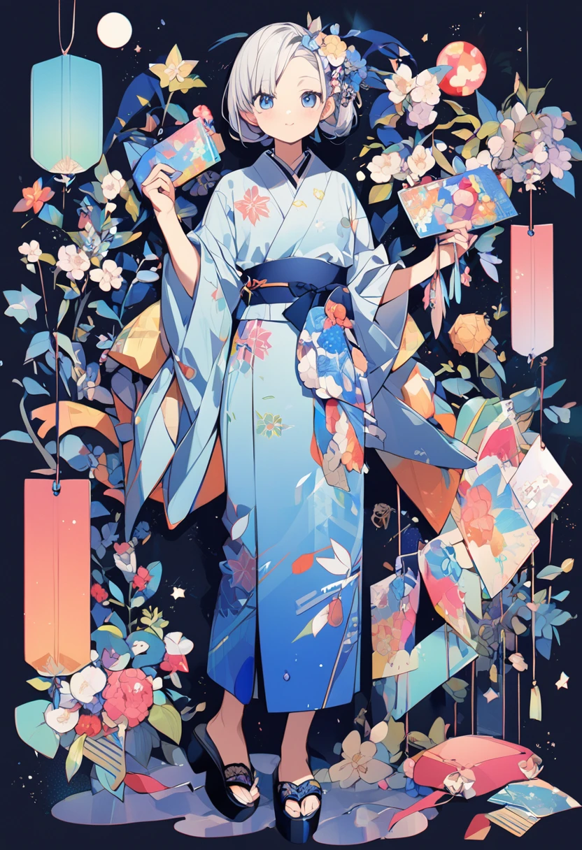 Tanabata Hikoboshi、Blue kimono full body、Cool