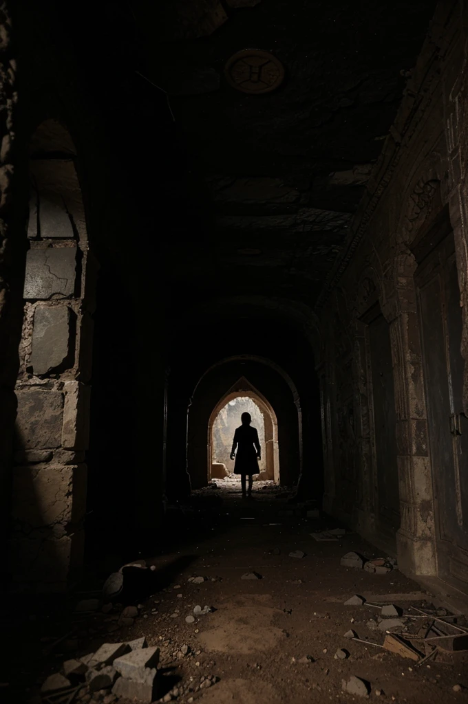 A huge, terrifying, abandoned cave for learning magic that contains strange writing symbols on the walls, very realistic and of high quality