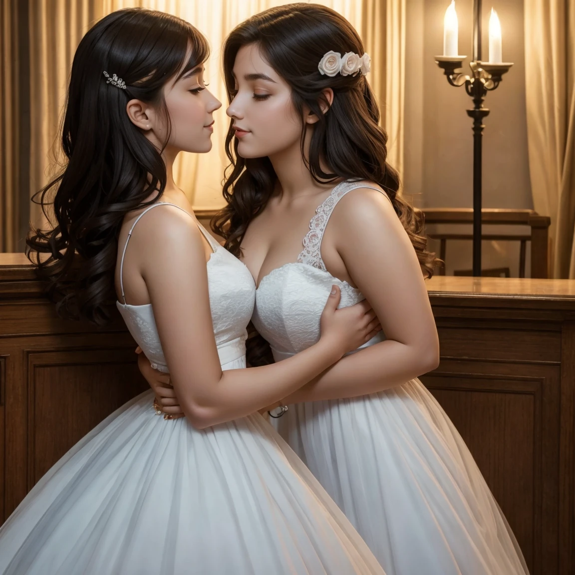 two girls are deeply in love with each other, kiss, romantic atmosphere