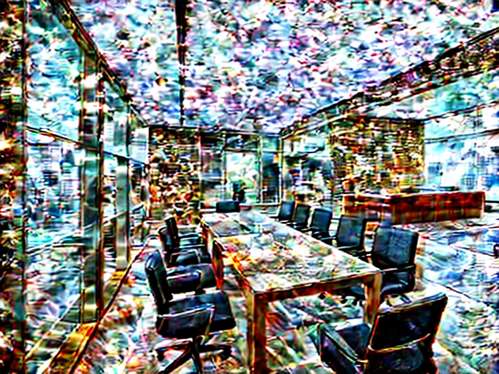Office design in modern style, daylight, brown marble floor, WHITE WALL, 1 frame glass wall 1.8, glass wall 1.8, 1 conference table with 12 chairs, flowers on the table, flat white painted ceiling 1.2, 2 LED lights 1.8 rail lights, 1 table corner, sharp images, realistic light, luxurious feel, extremely detailed