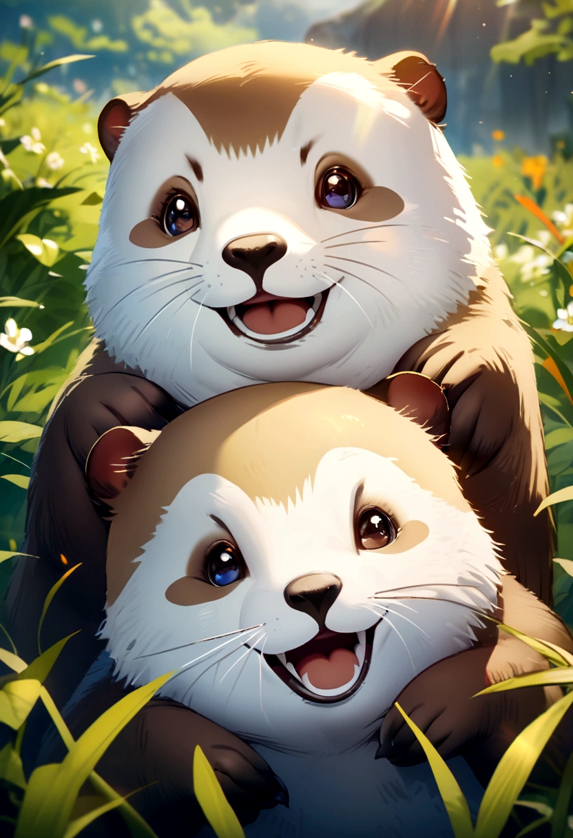 Happy otter family