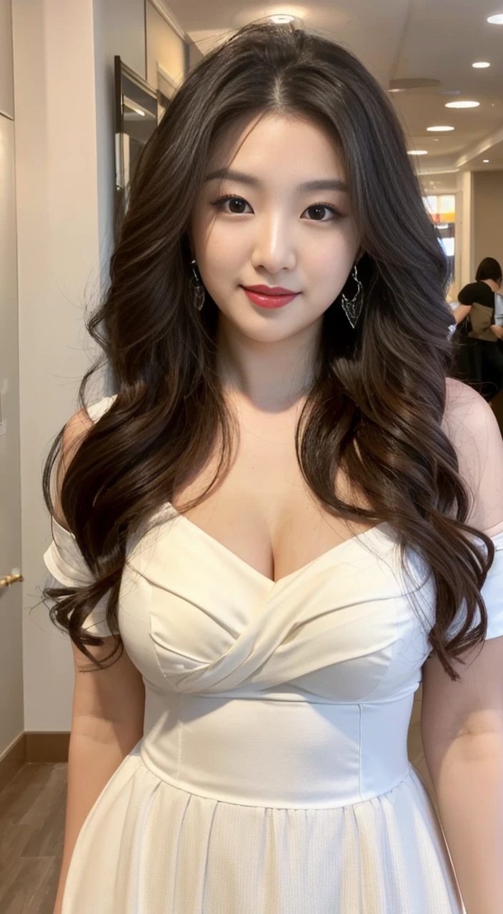 ((best quality)), ((masterpiece)), (detailed), perfect face, araffe woman in a long dark-blue shirt and blue denim skirt walking down a street, thicc, wavy short hair , she has a jiggly fat round belly, bbwchan, wearing tight simple clothes, skinny waist and thick hips, widest hips, her belly is fat and round, soft curvy shape, hyperrealistic full figure, wearing a cute top, wide hips, wearing 10 bracelet , wearing huge diamond necklace