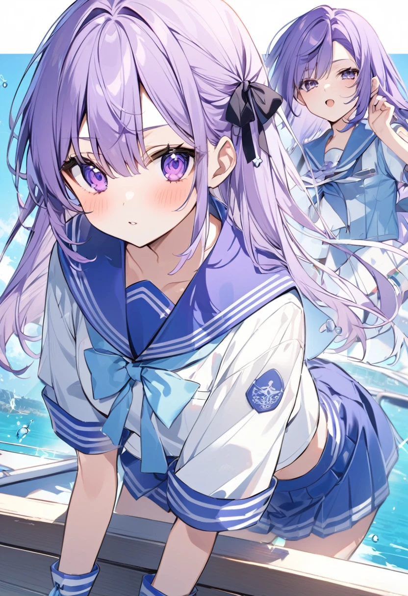 Keito。Purple Eyes。Purple Hair。Sailor suit。Boat。