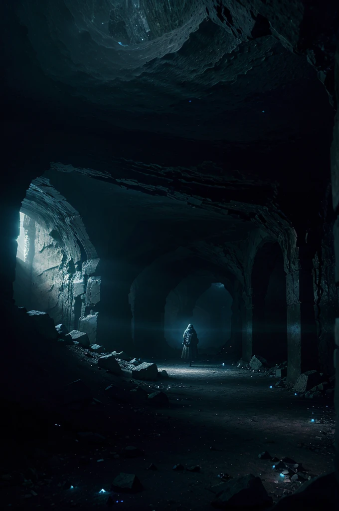 a huge abandoned cave, strange writing symbols on the walls, dark mystical atmosphere, ancient and mysterious, magical glowing crystals, eerie lighting, photorealistic, cinematic, highly detailed, dramatic lighting, moody and ominous, dramatic shadows, fantasy art, hyper-realistic, intricate details, dramatic fog, epic scale, ultra-detailed