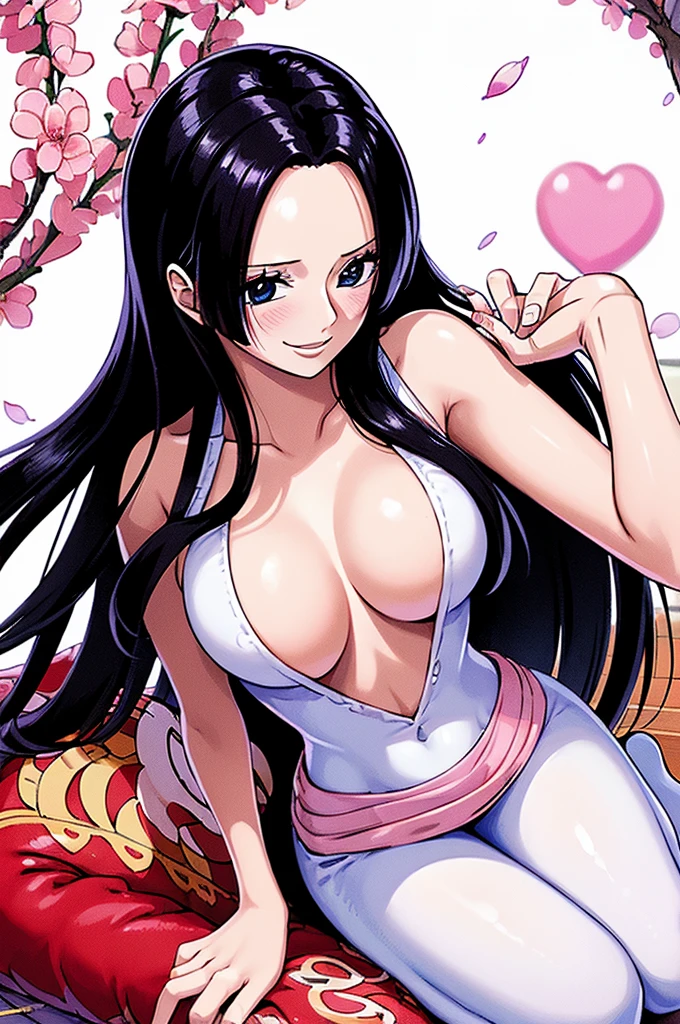 (((masterpiece))), (((best quality))), ((ultra-detailed)), (highly detailed CG illustration), Boa Hancock, , (masterpiece:1.5), Detailed Photo, Smiling, Sexy, (Best Quality: 1.4), (1girl), Beautiful Face, (Black Hair, long Hair: 1.3), Beautiful Hairstyle, beautiful detail eyes, (realistic skin), beautiful skin, absurd, attractive, ultra high resolution, high definition, (sexually aroused:1.5), Pinkish white skin, cool white light, sexy pose, Beautiful , white background, pink soft white light, Wear a white dress