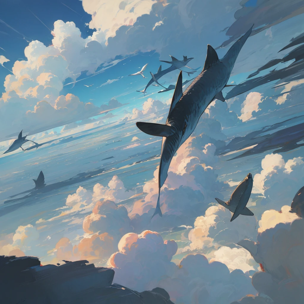 a view of a cloudy sky with a vast floating island flying above it, breathtaking clouds, beautiful cloudy atmosphere, beautiful clouds, magnificent clouds, covered in clouds, Above the clouds, Clouds around, detailed clouds, in the clouds, beautiful clouds, Heavenly clouds, over the clouds, super defined clouds, in the clouds, wow clouds, majestic clouds, high clouds islands and more islands, Wreckage wandering, flying fish and whales, humans on the islands
.