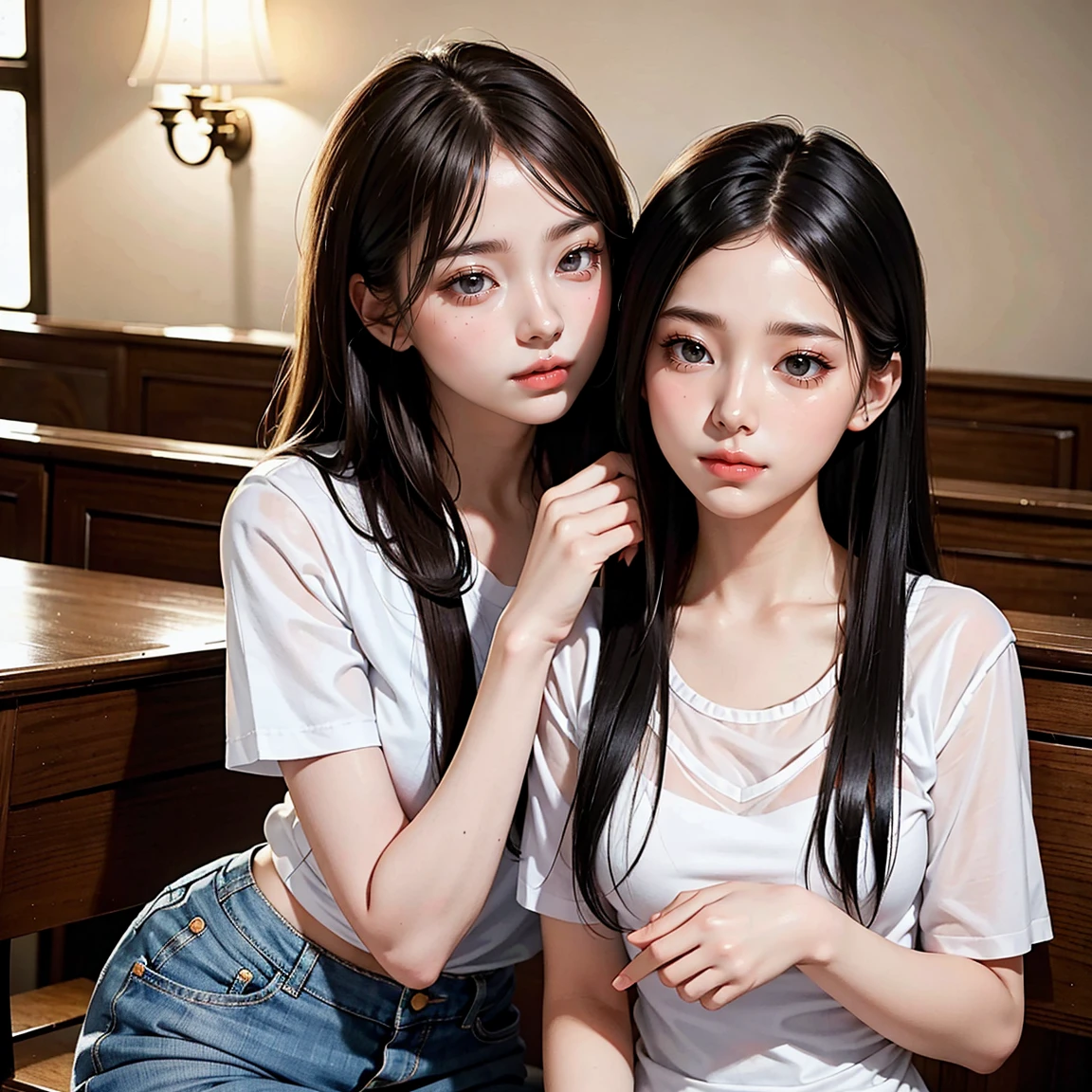 (masterpiece, best quality), perfect anatomy, perfect hands, two school girls are deeply in love with each other, romantic atmosphere