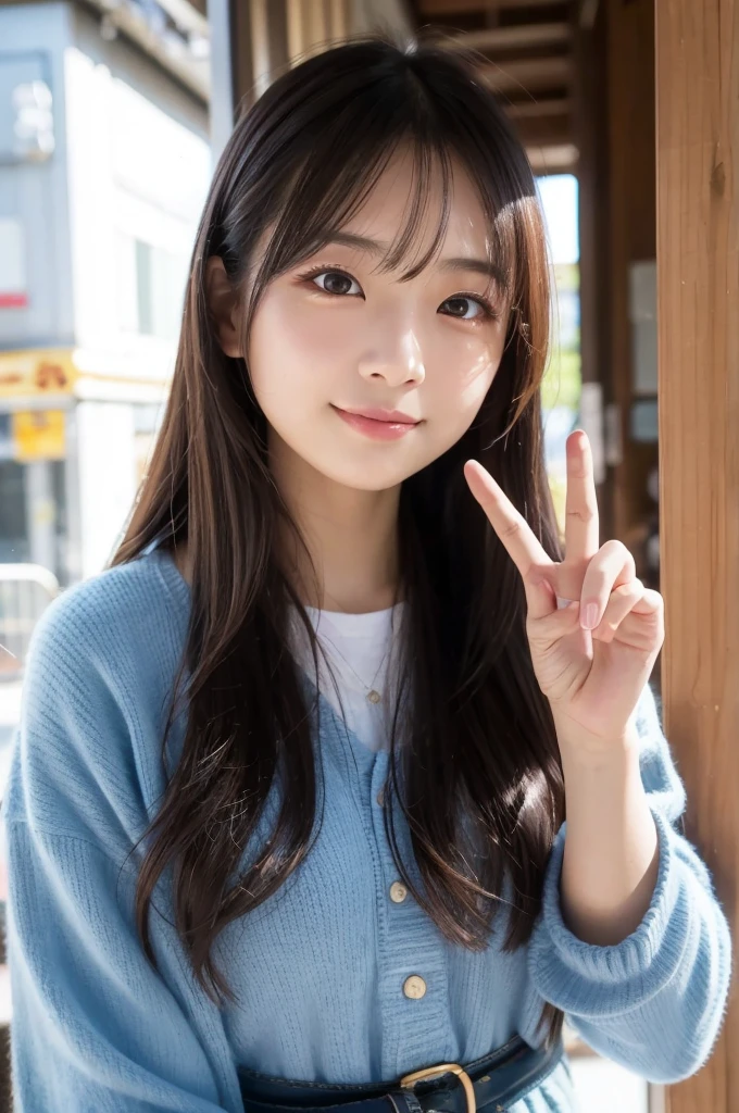 8K、detailed、Vertical portrait、An attractive young Japanese woman aged 18、Selfie style、High resolution、Natural light、As seen on a Canon camera、Lolita-like clothing、Filmed in Akihabara
