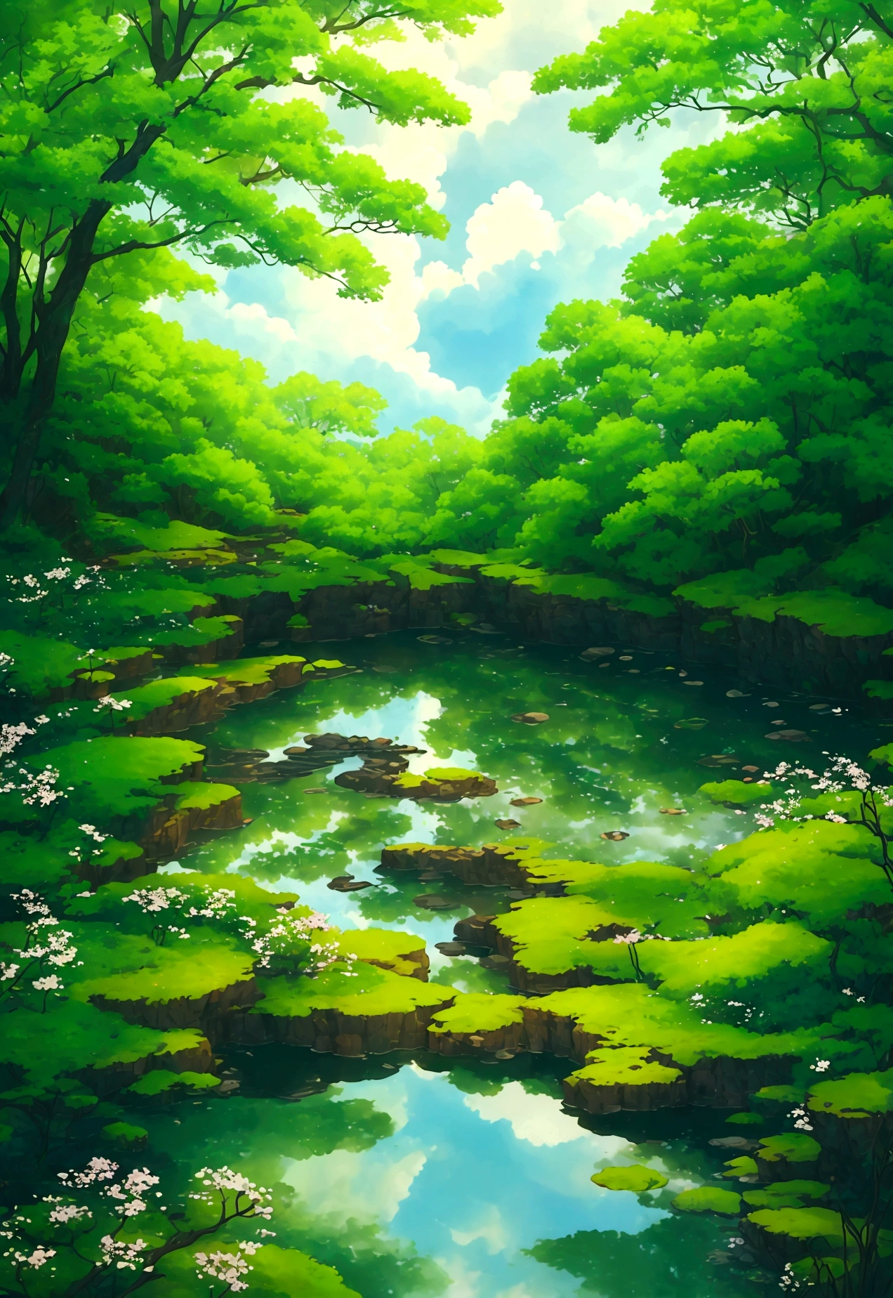 flower園,flower畑,Surreal illustration , Otherworldly, ,Highly detailed and magical lighting, Intricate forest details, Surrounding vegetation and river, Solarpunk ,landscape, , Beautiful foliage with beautiful lighting and realistic proportions, Like a movie background, 8K, Highest quality, masterpiece, 空のcloudと星.baptism,Baptism,Garden of Eden,Colorful,夢のようなlandscape, cloud, light piercing through the cloud, Reflection on the surface of the water, Gentle waterfall,flower々, flower ,Quiet atmosphere, Richness in details, Surreal beauty, Magical Aura, ファンタジーlandscape, High quality digital art, Vibrant colors, Fantastic lighting, Enchanting atmosphere, Artistic Expression, Otherworldly feeling, Beautiful brushwork, Magnificent View, Peaceful tranquility, Immersive Experience, Breathtaking views, Picturesque views, Mysterious charm, Mysterious atmosphere, Nuances, A magical dream. There are no people, Nobody is here