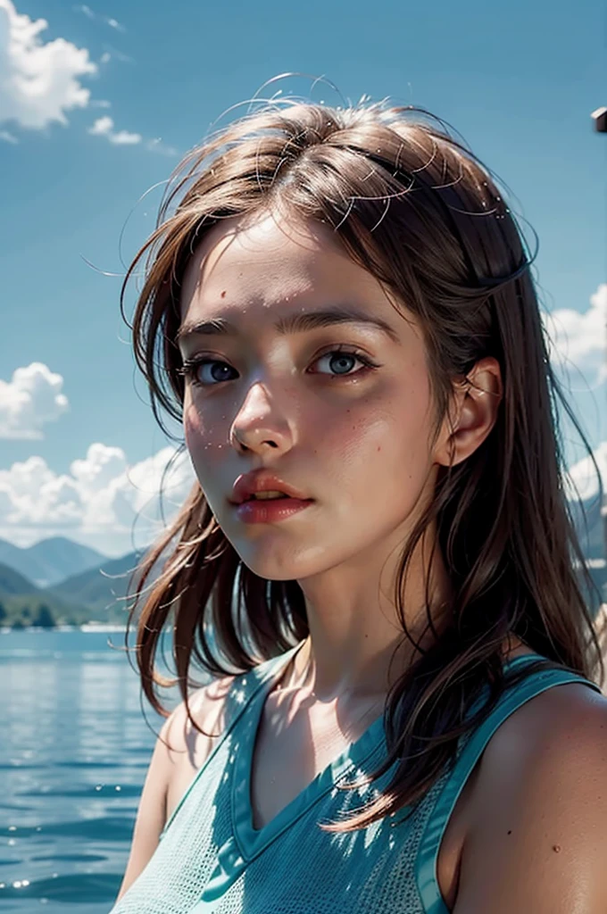 8K,Photorealistic,Masterpiece,Volumetric lighting, Octane Rendering, Trending on Art Station, Masterpiece: The Endless Lake,The water reflecting the blue sky