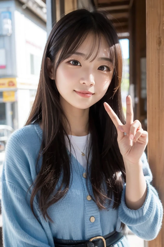 8K、detailed、Vertical portrait、An attractive young Japanese woman aged 18、Selfie style、High resolution、Natural light、As seen on a Canon camera、The background is the Akihabara Electric Town entrance、The outfit is a bright red one-piece