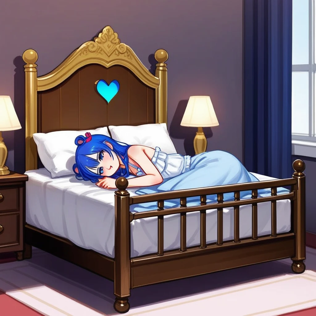 The little queen of hearts in her crib in her room.