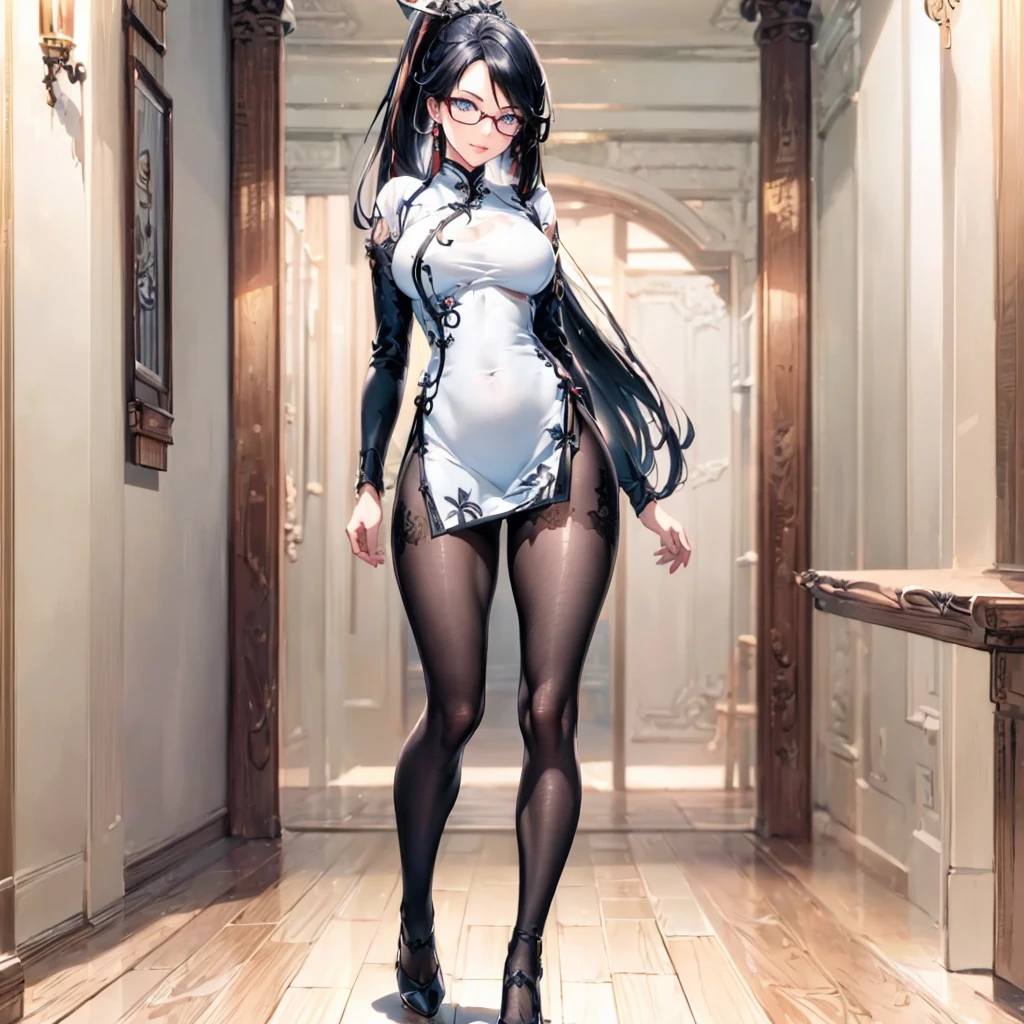 ((1girl, solo)), beautiful body, (perfect anatomy, perfect body, perfect hands, perfect legs), natural proportions, y body, large bre(full body, full body front)) BREAK

((extremely detailed face)), (beautiful detailed eyes:1.6), (realistic pupils, realistic iris:1), expressive eyes, looking at viewer, (clear eyes:1.3), (hyperrealistic:1.2), (detailed skin texture:1.2), smooth skin, (black hair), (blue eyes), (long hair:1.3), tassel earrings, hair ornament, hair stick, glasses, semi-rimless eyewear, red-framed eyewear, ((mature fem (little smile), (detailed lips:1.2), (attractive lips:1.1), (glossy lips:1), perfect face, perfect eyes BREAK

(masterpiece:1.5), anime-style, top quality, best quality, (beautiful and aesthetic:1.2), (ultra detail:1.5), Ultra-detailed depiction, Ultra-precise depiction, extremely detailed 8k illustration, high resolution, (highly detailed shading:1.2), (realistic lighting:1.4), perfect lighting, vibrant colors, dynamic tones, striking hues, 8k, absurd resolution, perfect shadows, hdr, UHD, ambient lighting, realistic, ultra-realistic, photo realistic, highly detailed, rich detail, luminous colors, fine texture, intricate design, professional illustration, (soft light:1.2), (illustration:0.7)