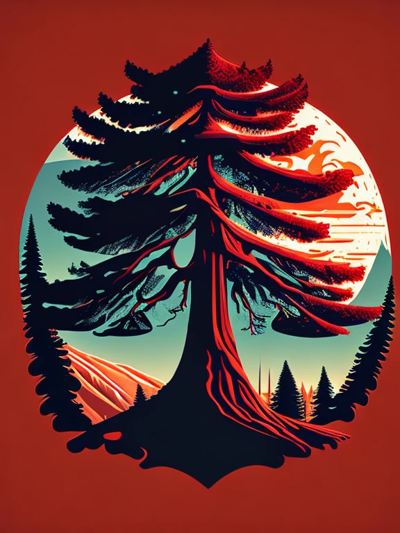 redwood tree on planet, tshirt design, vector-art