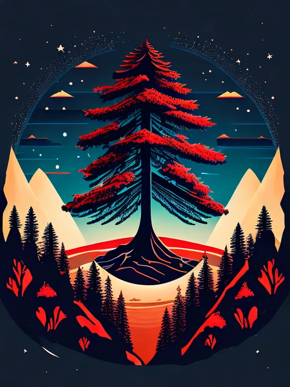 redwood tree on planet, tshirt design, vector-art