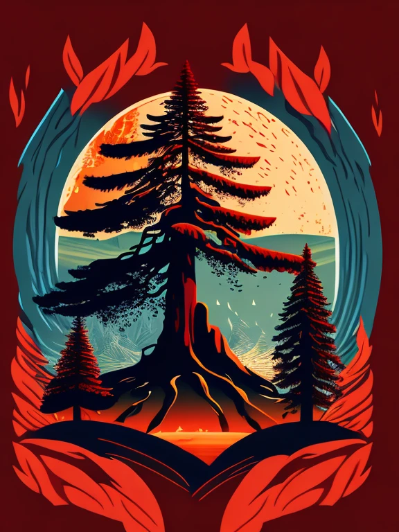 redwood tree on planet, tshirt design, vector-art