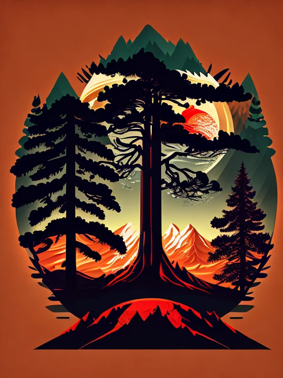 redwood tree on planet, tshirt design, vector-art