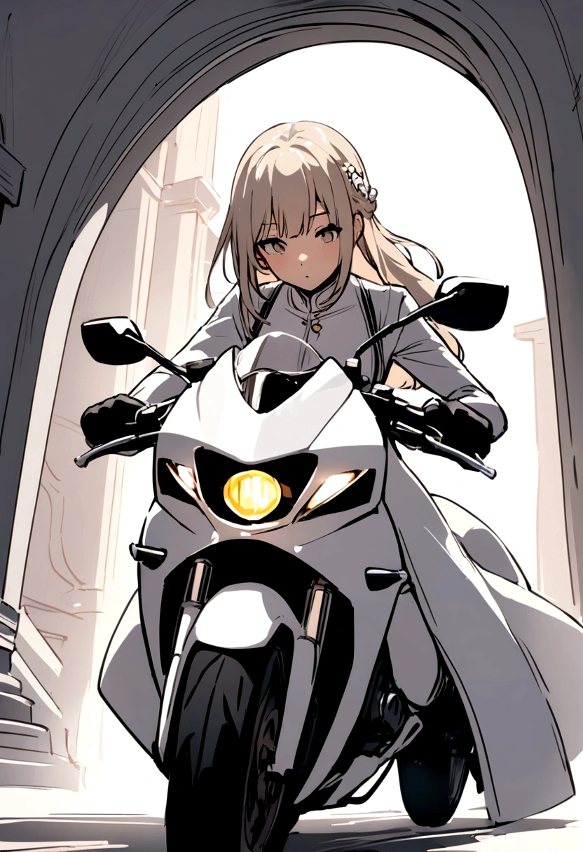 a girl on a white motorcycle