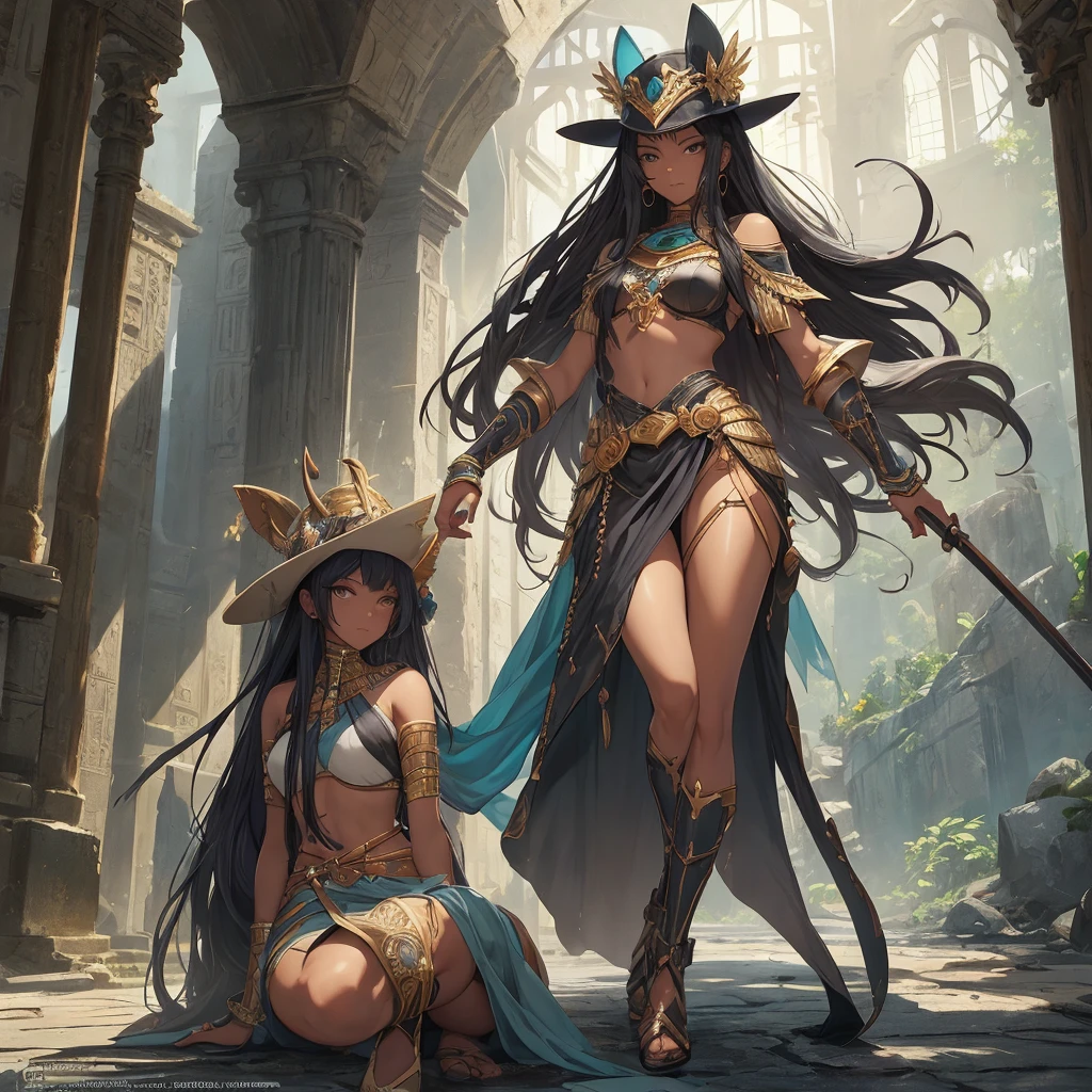 Ancient Mesopotamian gods々々々々々々　Woman in shortcuts　personification　femele　hposing Gravure Idol　a beauty girl　Mystical　Fictional creatures　chimera　Golden spear in hand　Quite a large spear　Hair color is black　pretty black hair　Standing alone　Carrying a dog by your side
Ruler of the sky and the underworld
Anunki and Igigi
God of the sky and underground々
Caught up in the fate of man
Described in ancient literature
The existence of myths and lore
Multiple interpretations
Important role
Different appearance and characteristics