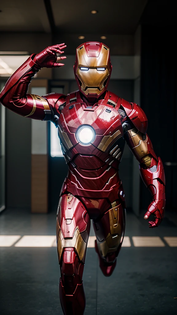 A 3-year-old iron man without a headgear is in action, profesional photo, realistic photo, real photo, clear photo, full HD, 4K