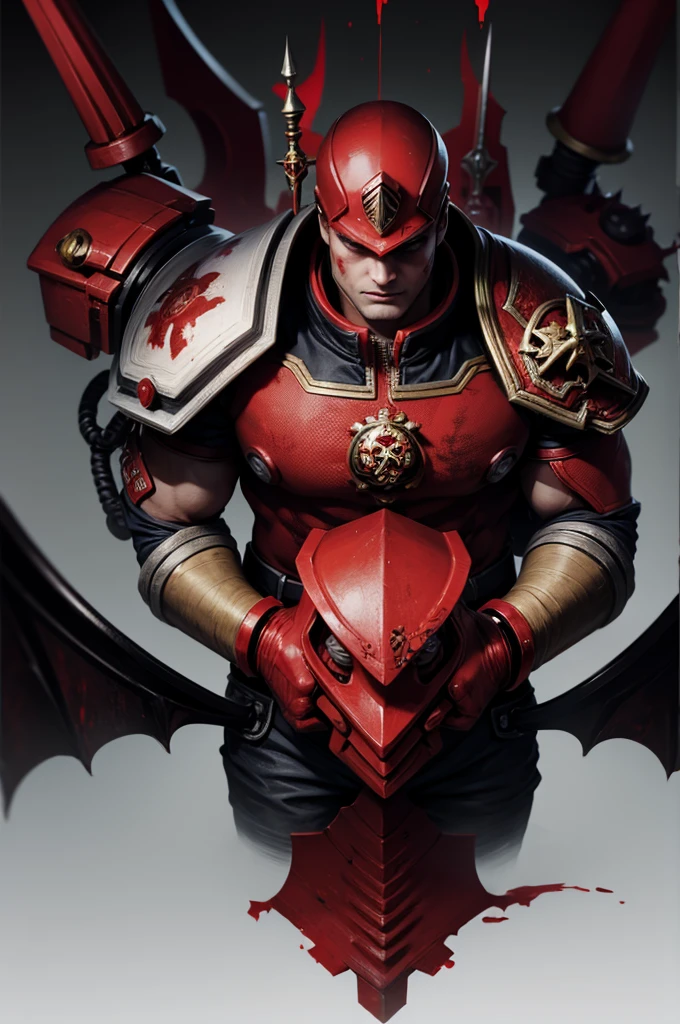 chaos space marine, red, blood angels, horor, lighning blade, blood horn