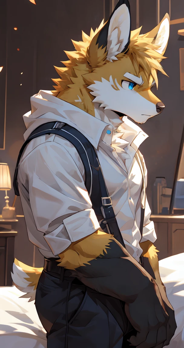 (by sollyz),wapiti,detail face, detail eyes, detail,male,pants,nacked,furry, short hair,__b2__,
,blue eyes,handsome,bed background,
strong,epic,