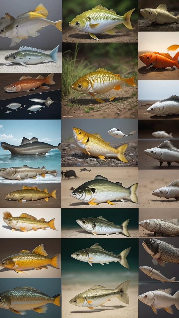 Montage with several images of different animals, including fish, birds, domestic animals, wild and reptiles.