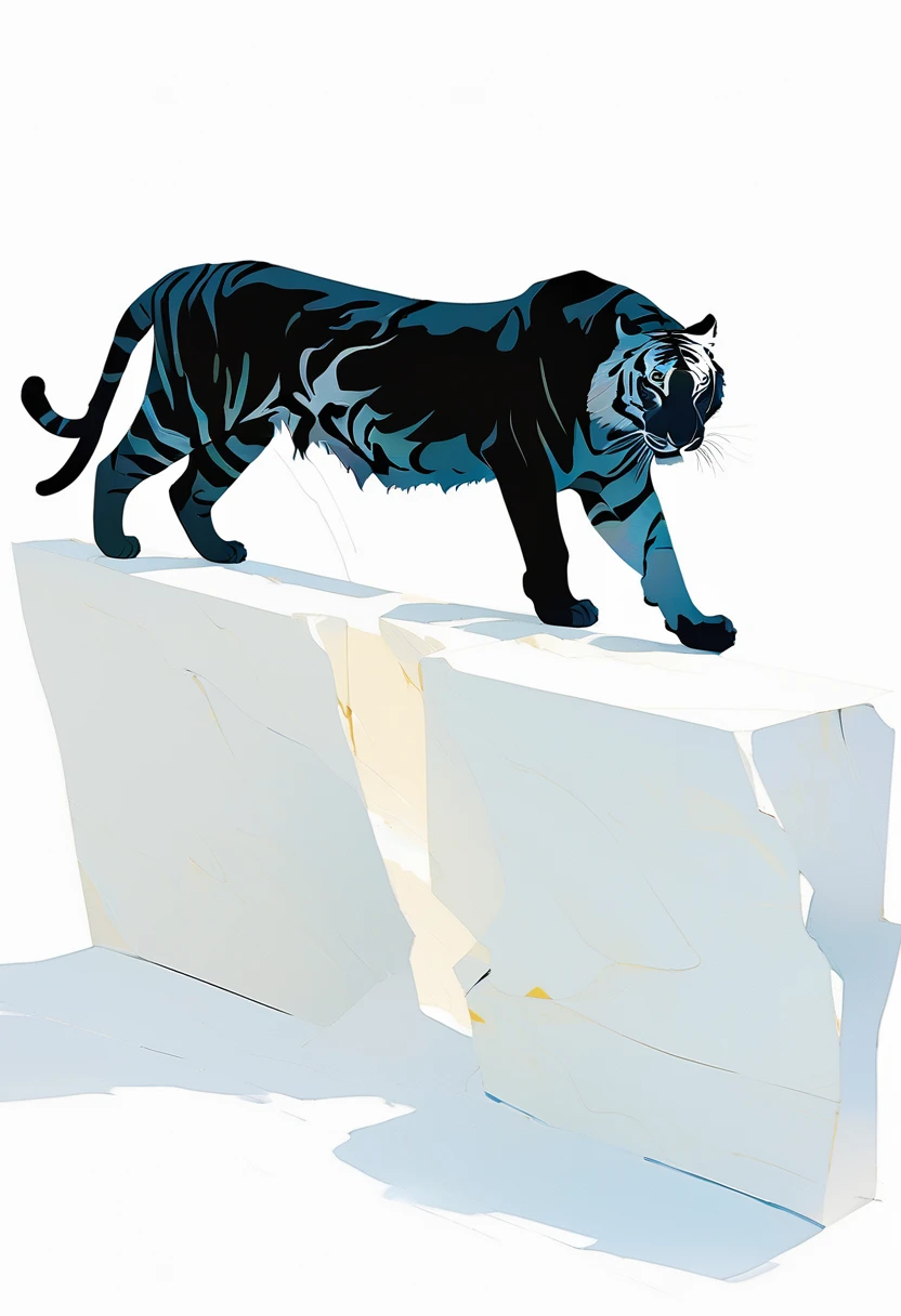 White background,Minimal Art,abstract,Black Cat,walk,White tiger shadow projection,Well-proportioned body,Showing that even weak lives have powerful psychological emotions
