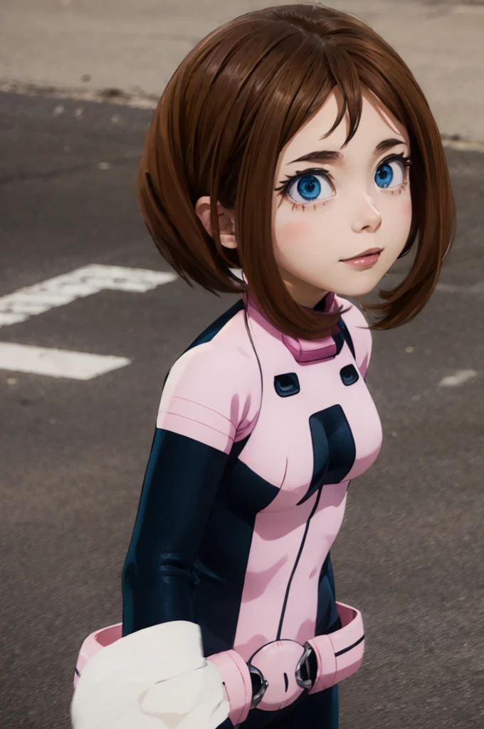 ochakouraraka, ochako uraraka, (uraraka ochako:1.5), (brown eyes:1.5), brown hair, short hair, blush, blush stickers, smile,
BREAK (bodysuit:1.5), skin tight, superhero,
BREAK outdoors, city,
BREAK looking at viewer,
BREAK (masterpiece:1.2), best quality, high resolution, unity 8k wallpaper, (illustration:0.8), (beautiful detailed eyes:1.6), extremely detailed face, perfect lighting, extremely detailed CG, (perfect hands, perfect anatomy),