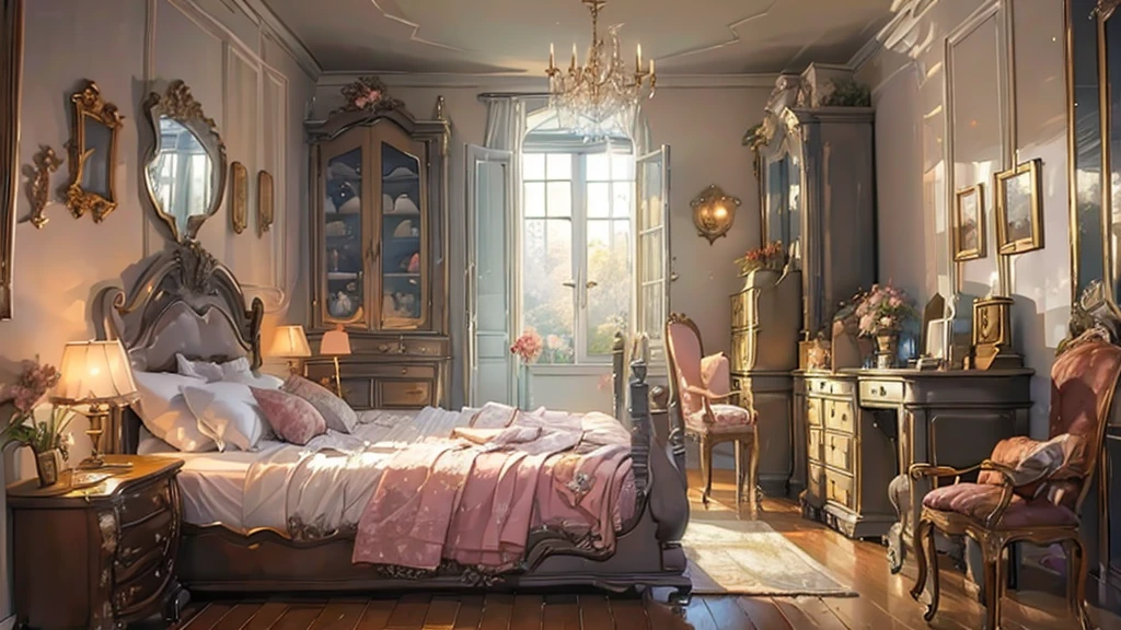 (((masterpiece))), (((best quality))), A magical dorm bedroom, vintage interior