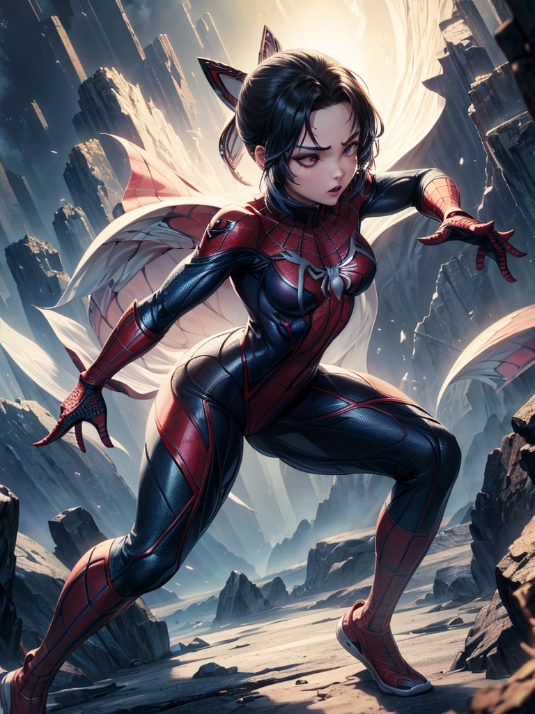 girl, comic accurate Spider Man costume, combat stance, highly detailed, vibrant appearance, creative behavior, extremly detailed, imaginative, sensual, spontaneous, small breasts, sexi, highest quality, skin texture, intricate details, (cinematic lighting), RAW photo, 8k, masterpiece,best quality,ultra-detailed,very detailed illustrations,extremely detailed,intricate details,highres,super complex details,extremely detailed 8k cg wallpaper,