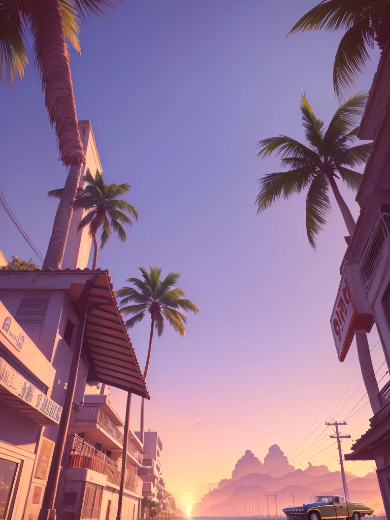 gta 6 landscape, gta vi style, gta6 art, beach, lowrider car