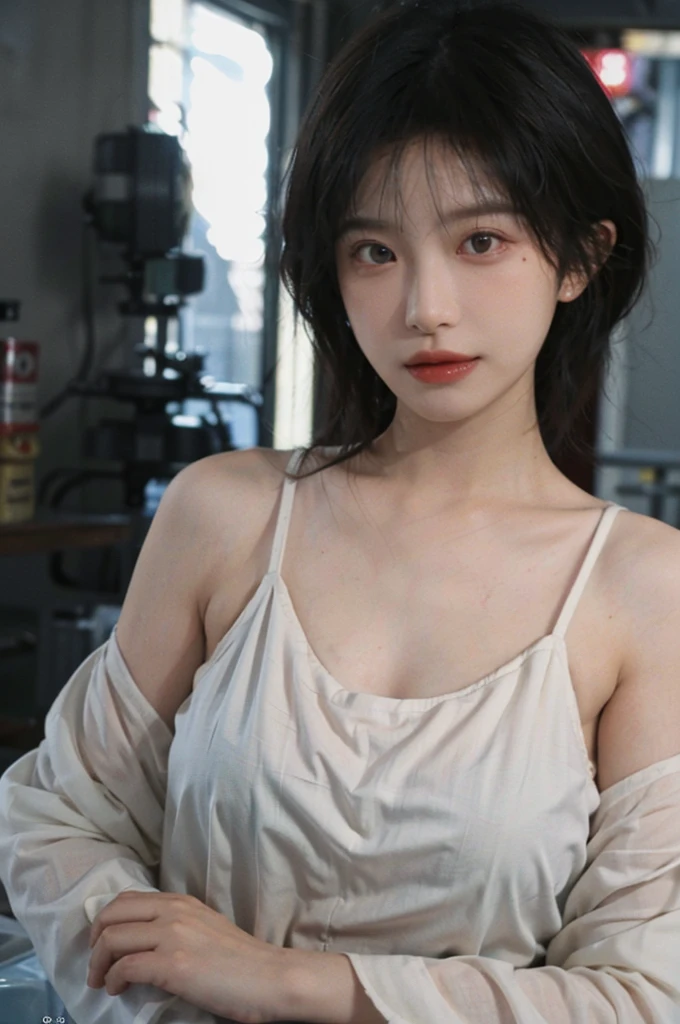 1 girl,model,Upper body,Upper Body,short hair,A faint smile,serene, calm,Moles under the eyes,Exquisite eyes, Delicate face,Lipstick,earrings,Hair details, dress,(Dress conservatively:1.3)(Large Breasts:1.2),outdoor,background,城市background,(Skin details:1.4),(Realistic and detailed eyes:1.2), Natural skin texture, Realistic facial details,Close-up of face,Portrait Photography,(Portrait Photography:1.1), (smooth skin textures:1.3), (Highest quality real skin textures:1.4), Direct vision,Soft dramatic lighting, Vivid details, 35 mm film, (Photo Practical:1.4), (hyper Practical:1.4), (Practical:1.3), (Smoother lighting:1.05), (Improve lighting quality:0.9), (Enhance the beauty of skin texture:1.1), Depth of Field, Bokeh, Surrealism, Ray Tracing, ( Surrealism, High Detail, Chiaroscuro, Ray Tracing, reflected light, Ultra HD, Ultra HD, masterpiece, Textured Skin, Super Detail, High Detail, high quality, best quality