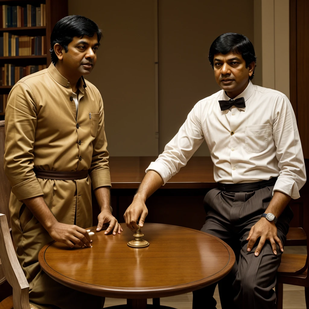 Newton and srinivasan ramanujan discussing topics of advanced mathematics on table