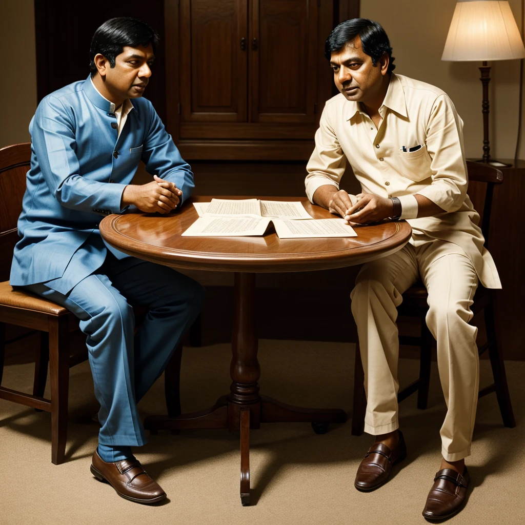 Newton and srinivasan ramanujan discussing topics of advanced mathematics on table