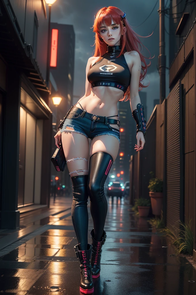 (((masterpiece)))、(((top-quality)))、((ultra-definition))、(High Definition CG Illustration)、((extremely delicate and beautiful))、City of the Future、Cinematic Light、独奏、full body Esbian、cyberpunked、2040s、animesque、dreamy cyberpunk girl、rainbow hair、Christian Dior style、trending on artstationh、Rachel Walker、