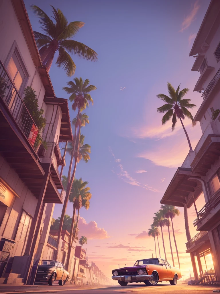 gta 6 landscape, gta vi style, gta6 art, beach, lowrider car