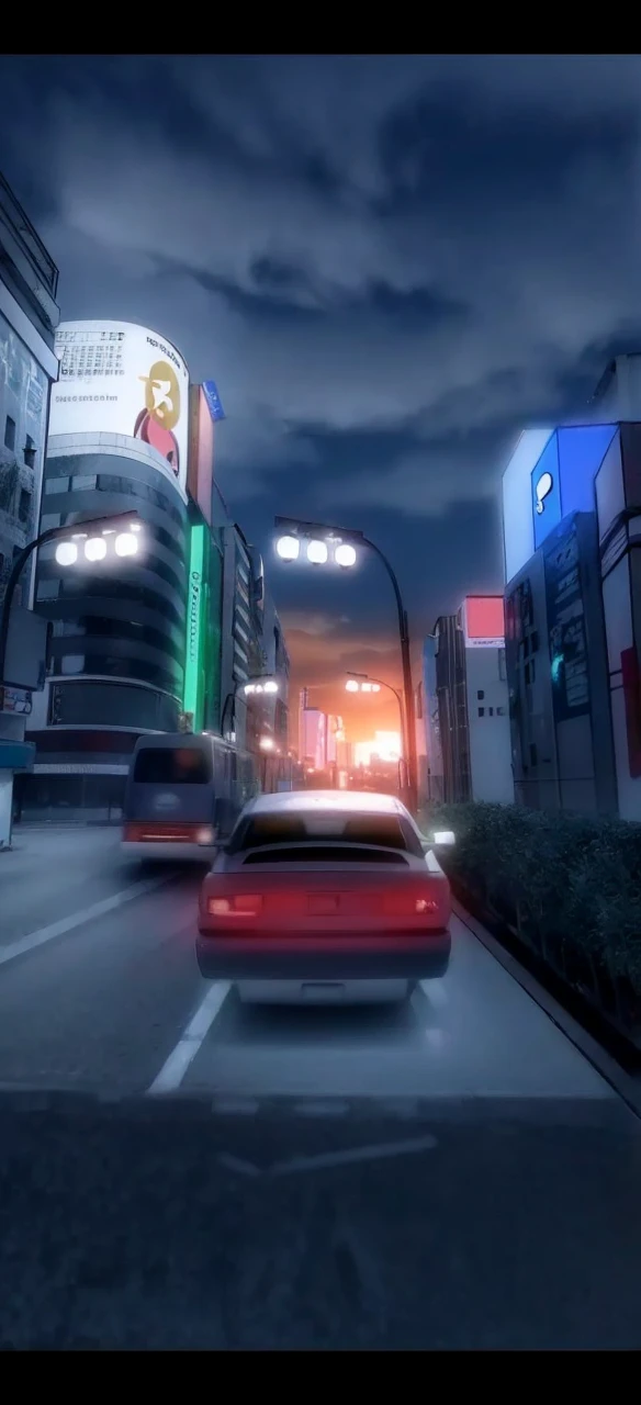 tokio, city, flying cars, neon lights, sunrise, clouds, wallpaper, 4k, realistic