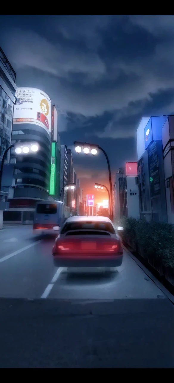 tokio, city, flying cars, neon lights, sunrise, clouds, wallpaper, 4k, realistic