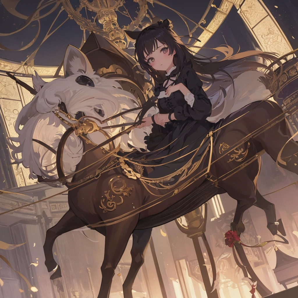 (8K, CRU photo, best qualityer, work of art:1.2), (realisitic, photo-realisitic:1.37) , 1 girl, (merry-go-round, natta), miaoxiaoji(secret_tea), face detailed, detailedeyes, black gown