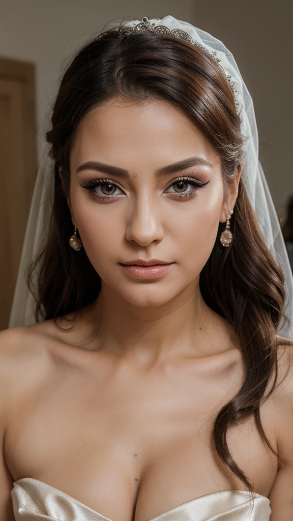 A female make-up artist is doing bridal make-up, real photo, clear photo, professional photo, realistic photo, full HD, 4k 
