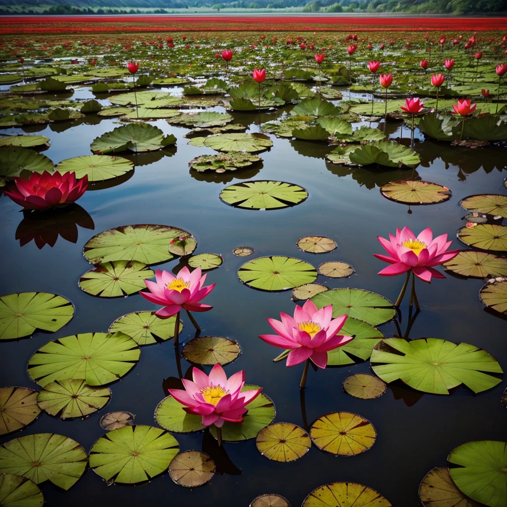 Beutiful full red in colour lotus blooming in the lake
