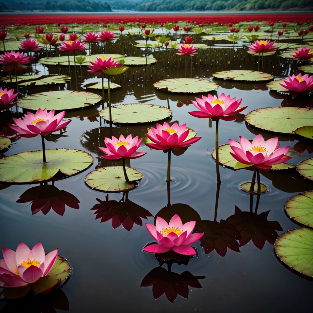 Beutiful full red in colour lotus blooming in the lake