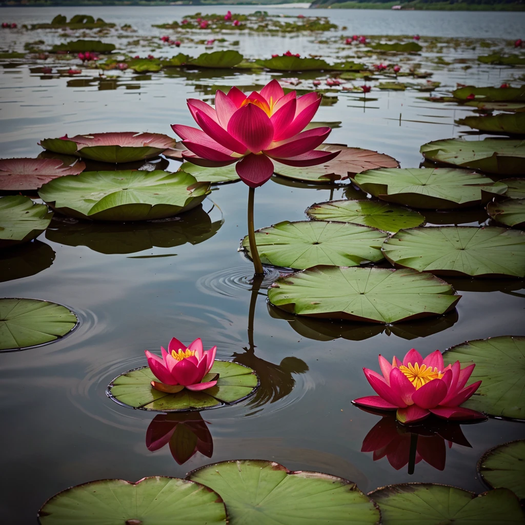 Beutiful full red in colour lotus blooming in the lake