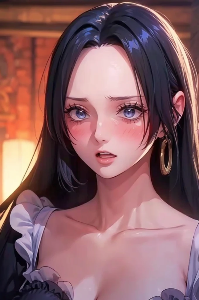 (((masterpiece))), (((best quality))), ((ultra-detailed)), (highly detailed CG illustration), Boa Hancock, , (masterpiece:1.5), Detailed Photo, Smiling, Sexy, (Best Quality: 1.4), (1girl), Beautiful Face, (Black Hair, long Hair: 1.3), Beautiful Hairstyle,  beautiful detail eyes, (realistic skin), beautiful skin, absurd, attractive, ultra high resolution, high definition, (sexually aroused:1.5), Pinkish white skin, cool white light, sexy pose, Beautiful , white background, pink soft white light, Wear a white dress