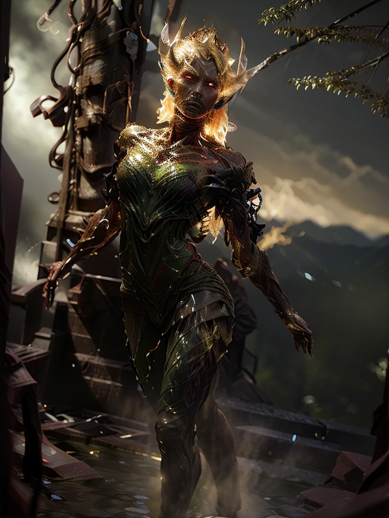 8k, ultra detailed, master part, Best Quality, (extremely detailed), Arafed, arte dnd, panoramic view, whole body, MFBP1, Sorceress Aasimar casting a green flaming spell, monster, (First work 1.3, intense green details), monster, snake, green Flaming Spell Casting (First work 1.3, intense details) big demon smoke wings, green demon smoke wings open (First work 1.3, intense details), magic fantasy green background (First work 1.5, intense details), stars, cloud, wearing a dark green cover, fluid coat (First work 1.3, intense details), high jump boots (First work 1.3, intense details), armed with personnel, green hair, green eyes, intense eyes, monster, Ultra detailed face, (First work 1.5, Best Quality), anatomically correct (First work 1.3, intense details), determined face, Divine green light, cinematic lighting, Luz outfit, silhouette, Photorealism, panoramic view (First work 1.3, intense details) , wide angle, Angular ultragrande, 8k, high, Best Quality, High details