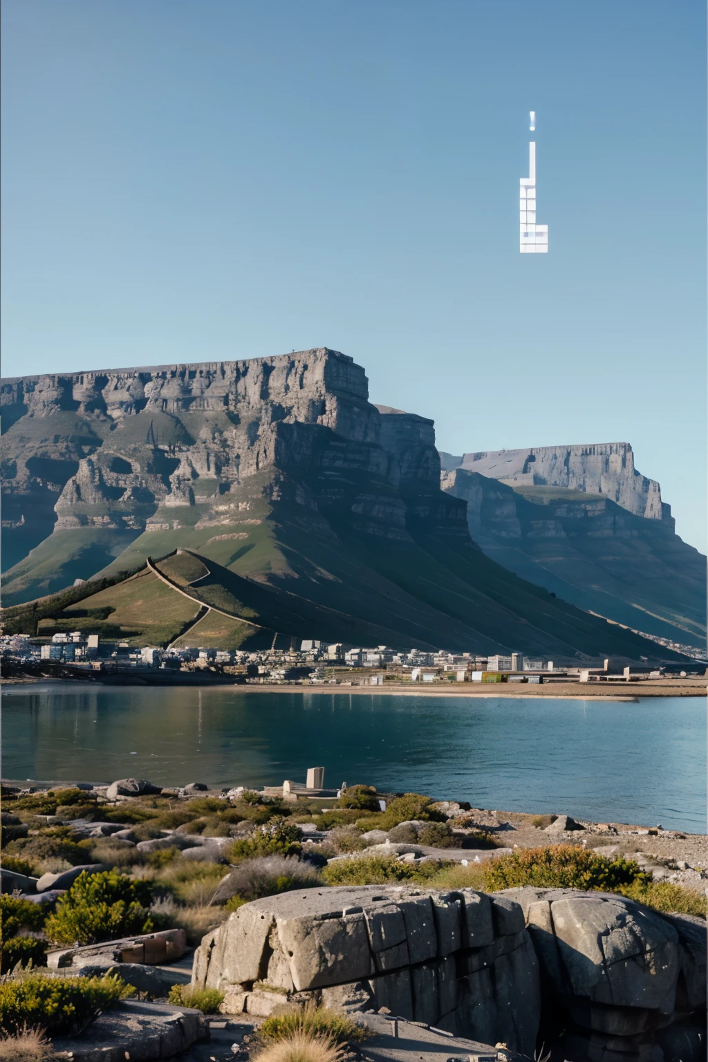 •	A Table Mountain shape with a "digital peak" represented by a stylized 1s and 0s binary code pattern