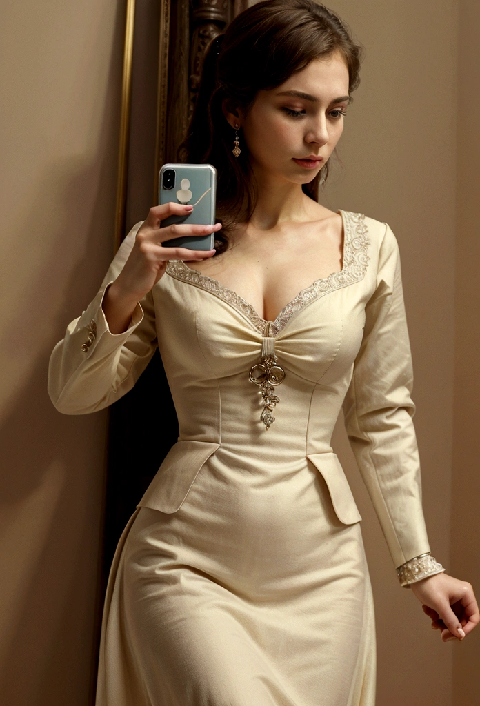 ((Highest quality)), ((masterpiece)), (detailed), lady,hold iPhone,