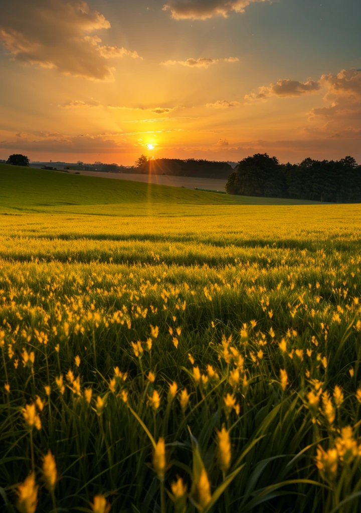 sunset,A wheat field,